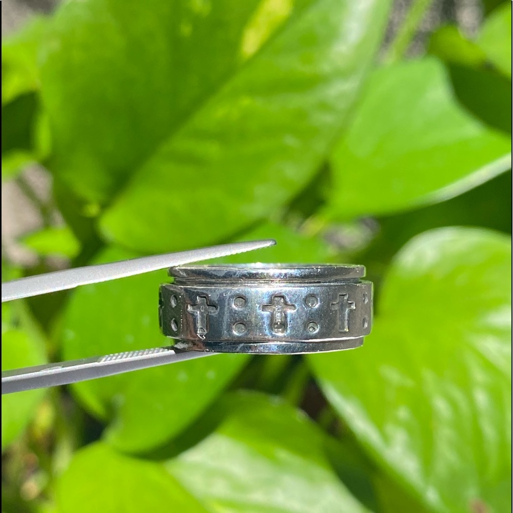 925 Sterling Silver Solid/Heavy Cross Fidget Ring - image 2